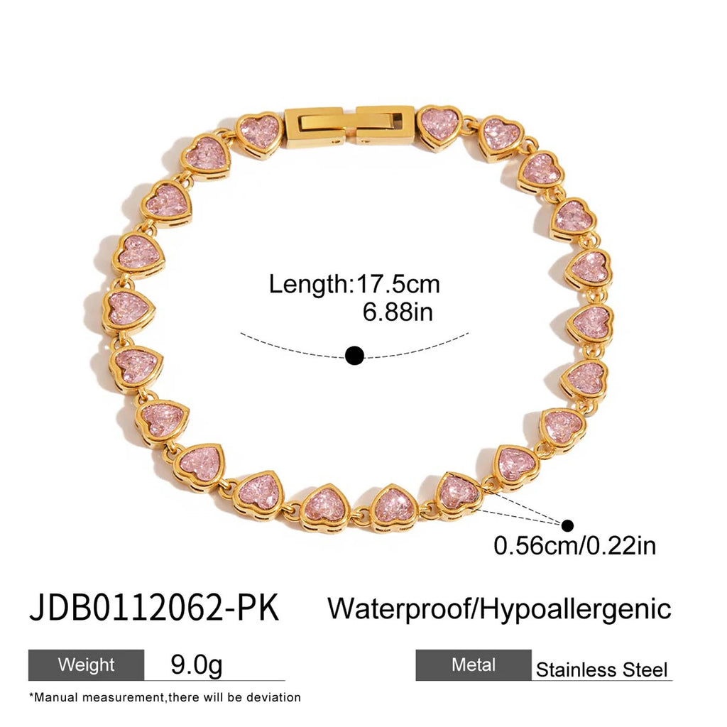 Kika Classic Pink Purple Heart Shaped Zircon Tennis Bracelet