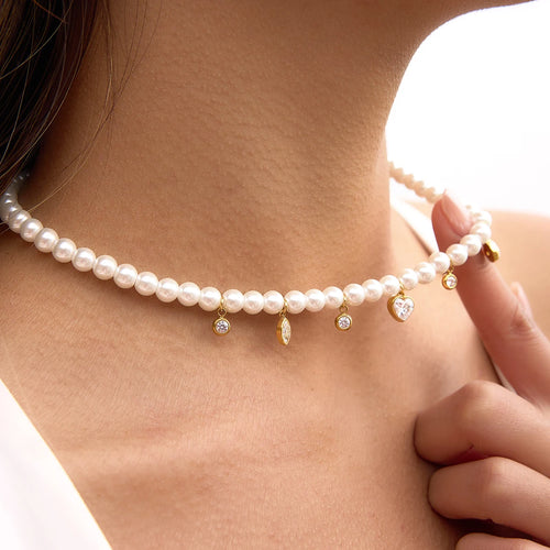 Delicate Heart Waterdrop Zircons Pendant With Imitation Pearls