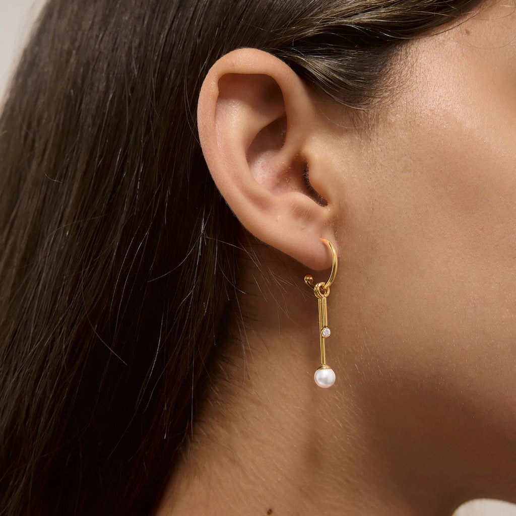 KIKA Detachable Zircon Imitation Pearl Drop Earrings PVD 18K Gold Plated Stainless Steel 316L