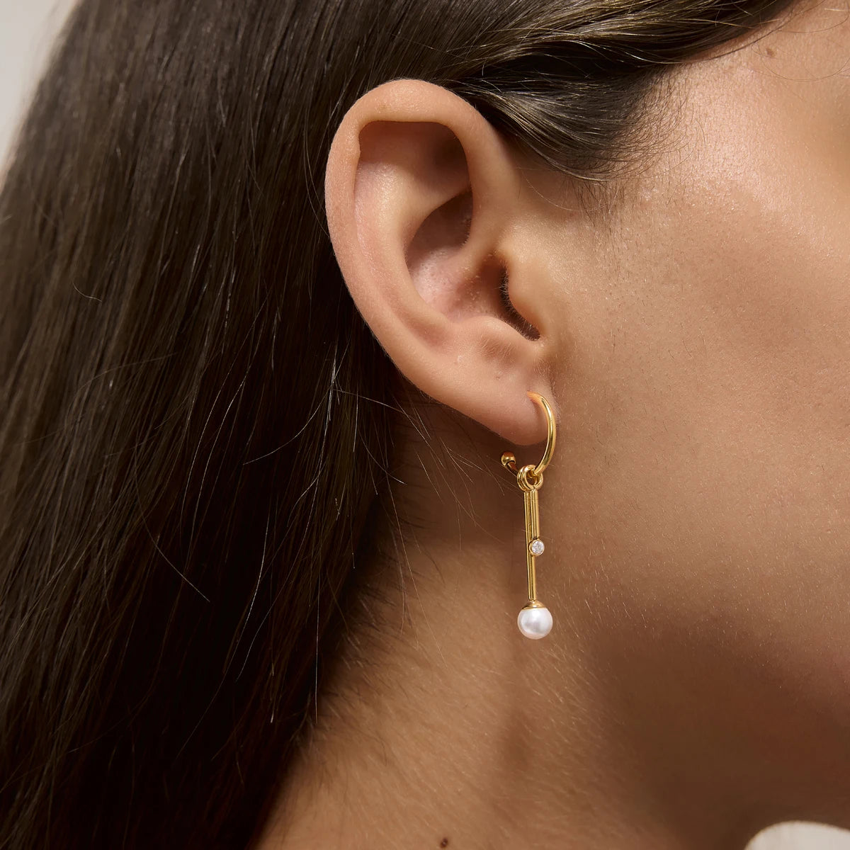 KIKA Detachable Zircon Imitation Pearl Drop Earrings PVD 18K Gold Plated Stainless Steel 316L