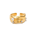 KIKA Shell Pearl Stainless Steel Opening Ring Tarnish Free Texture Exquisite Delicate Finger Charm Fashion Gold Color Jewelry