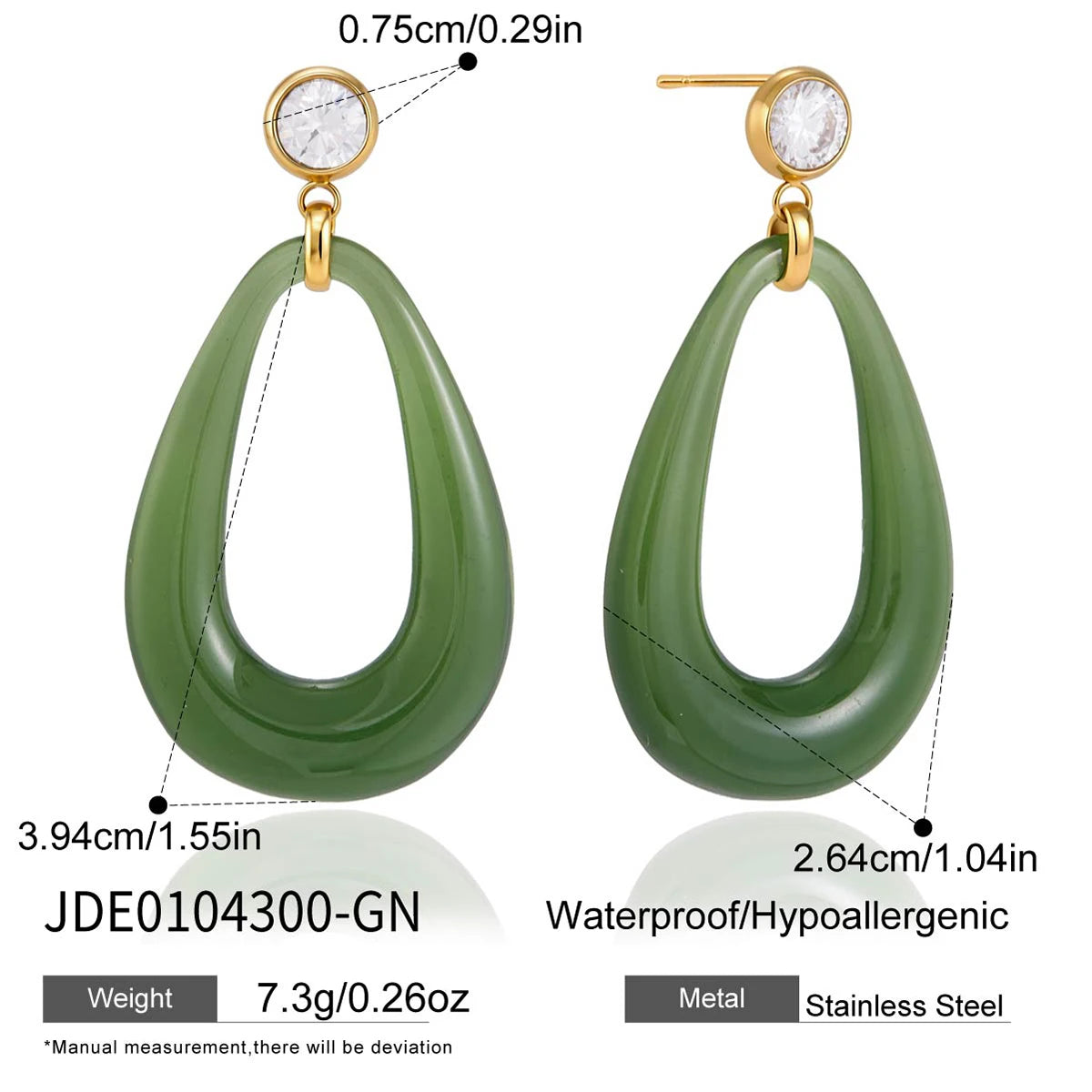 KIKA Water Drop Shape Resin EarringsGold PVD Plated Stainless Steel 316L
