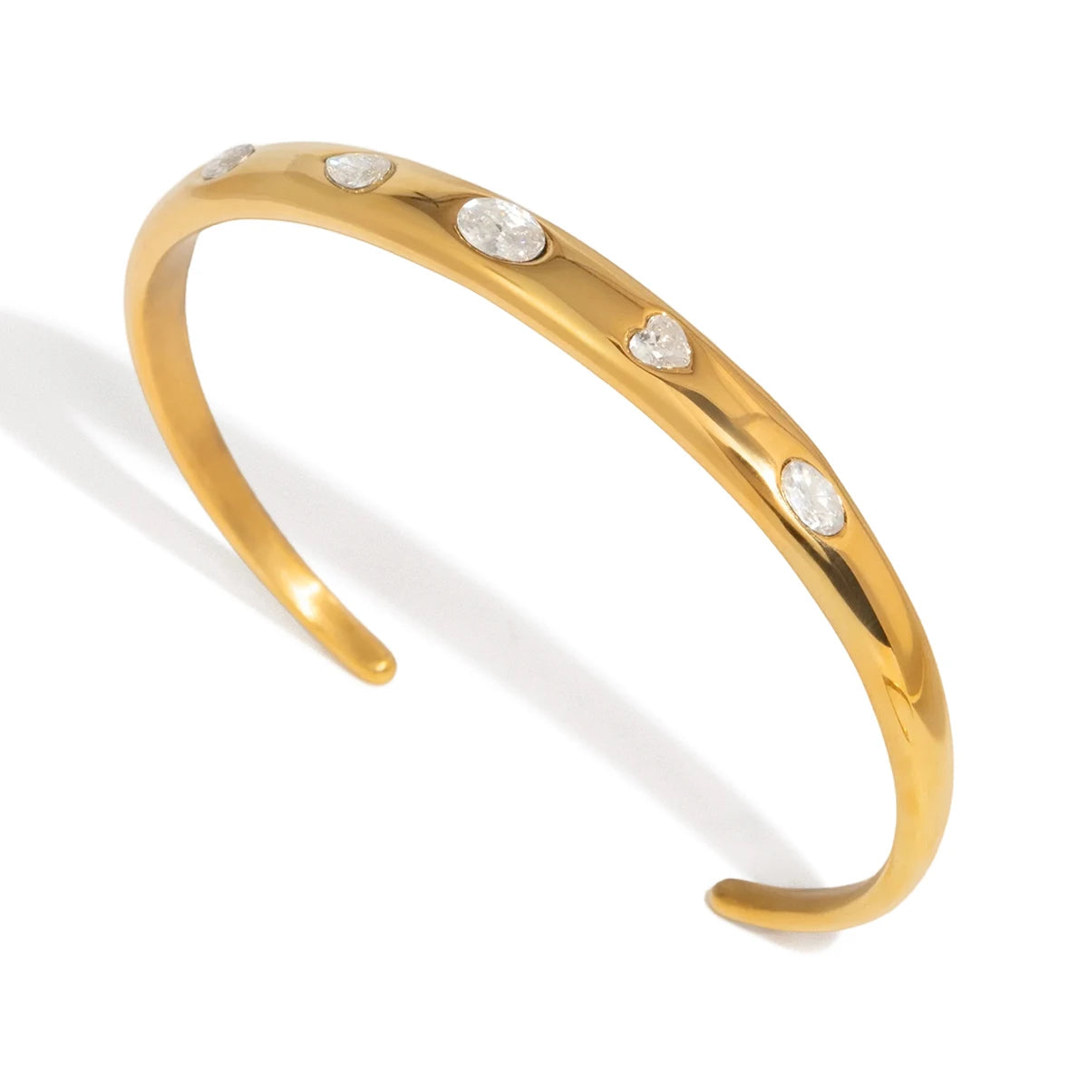 KIKA Classic Shiny Circle White Colored Zircons Open Bracelet For Women 18K PVD Gold Plated Stainless Steel Bracelets
