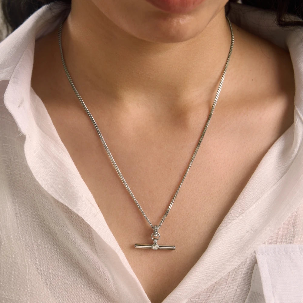 KIKA Classic Crystal T Bar Pendant Necklace 18K Gold PVD Plated Stainless Steel 316L