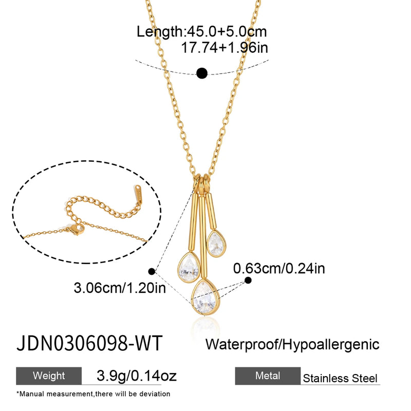 KIKA Water Drop Zircon Pendant Necklace PVD Plated Stainless Steel 316L