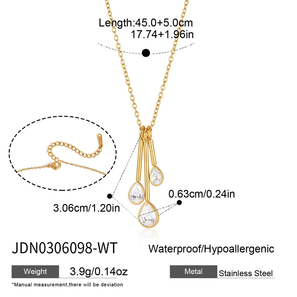 KIKA Water Drop Zircon Pendant Necklace PVD Plated Stainless Steel 316L