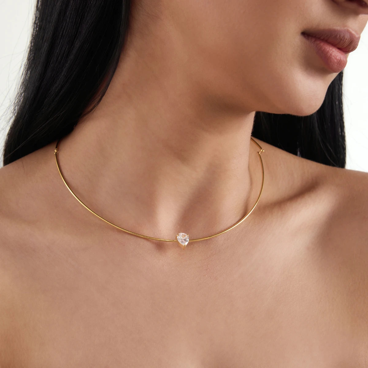KIKA Classic Water Drop Zircon Chokers Necklace For Women Minimalist 18K Gold Plated Stainless Steel Necklace Fashion Jewelry