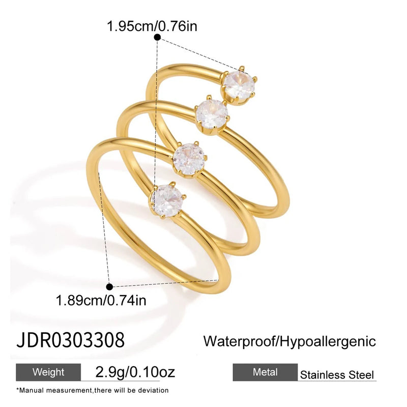 Kika Delicate Zircon Multilayer Open Rings