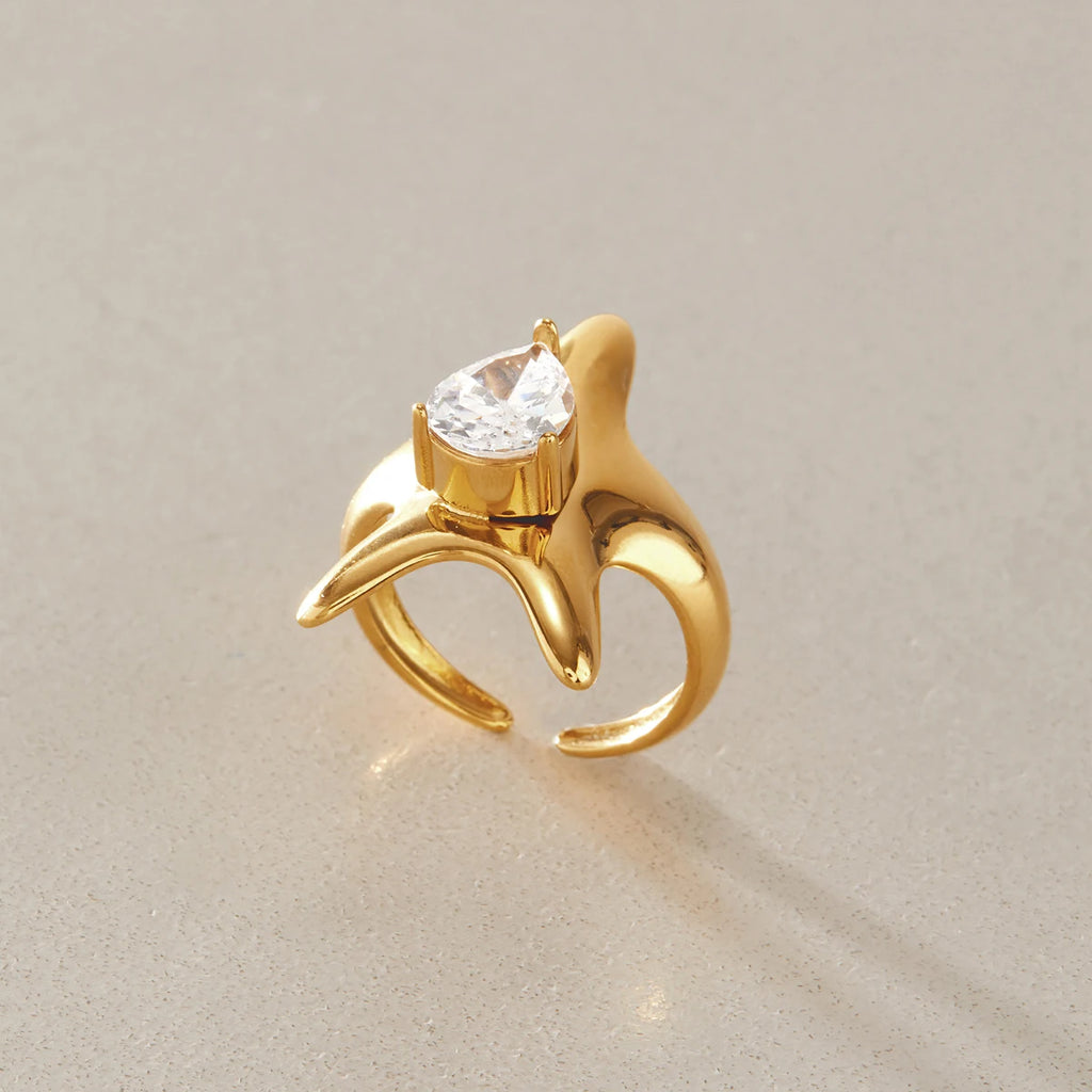 KIKA Classic Water Drop Zircon Star Open Rings For Women Minimalist 18K Gold PVD Plated Stainless Steel Rings Fashion Jewelry
