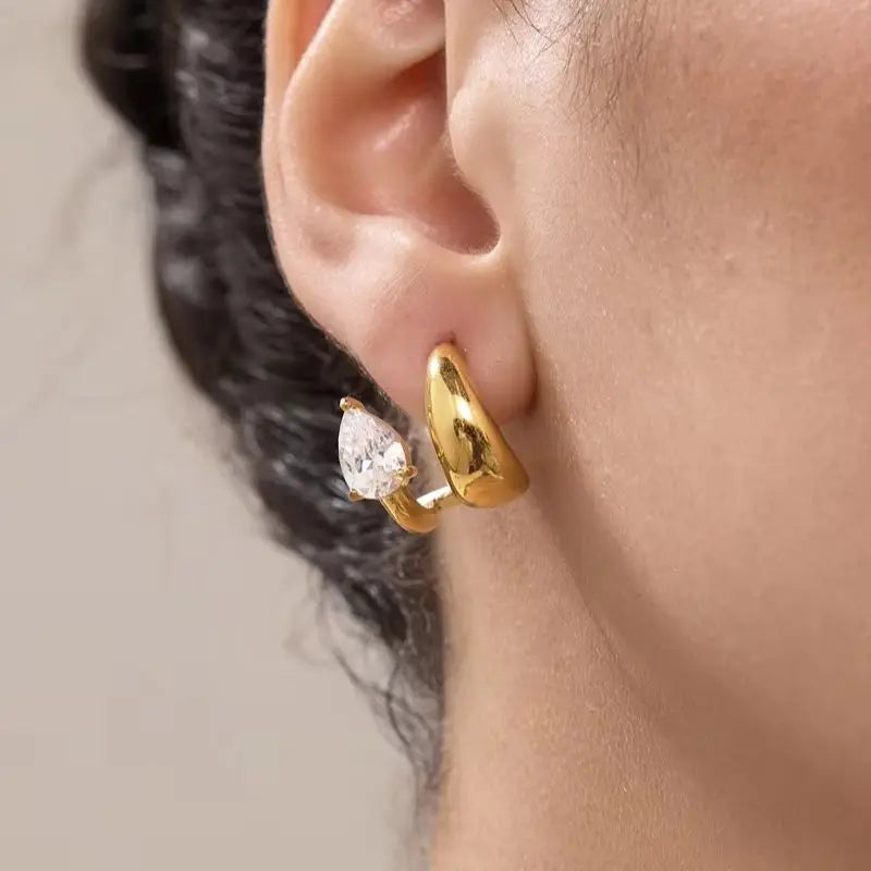 KIKA Delicate Water Drop Zircon Earrings For Women Double Layer 18K Gold PVD Plated Stainless Steel Earrings Fashion Jewelry