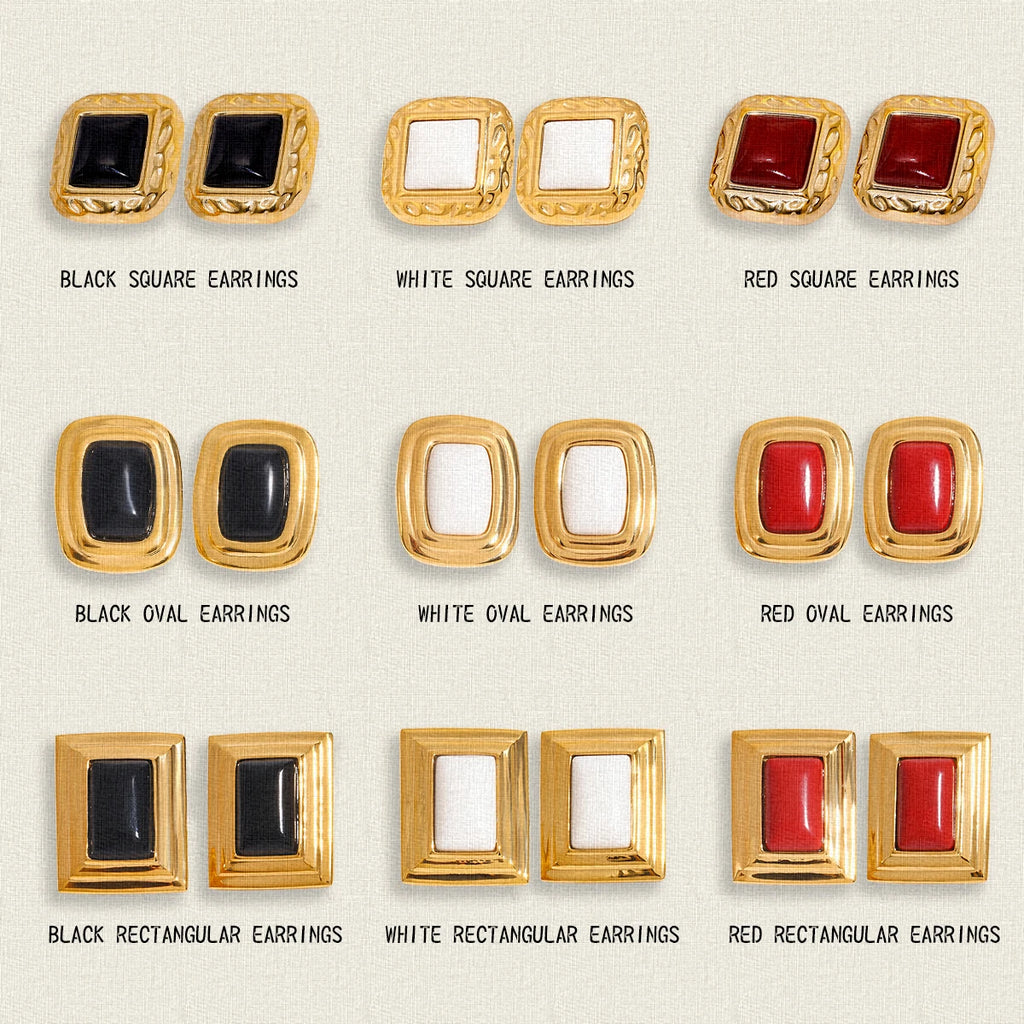 Retro Agate Geometric Ear studs Stainless Steel