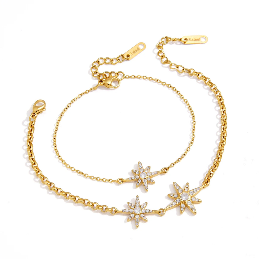 KIKA Classic Crystal Zircon Star Bracelet  18K Gold PVD Plated Stainless Steel 316L