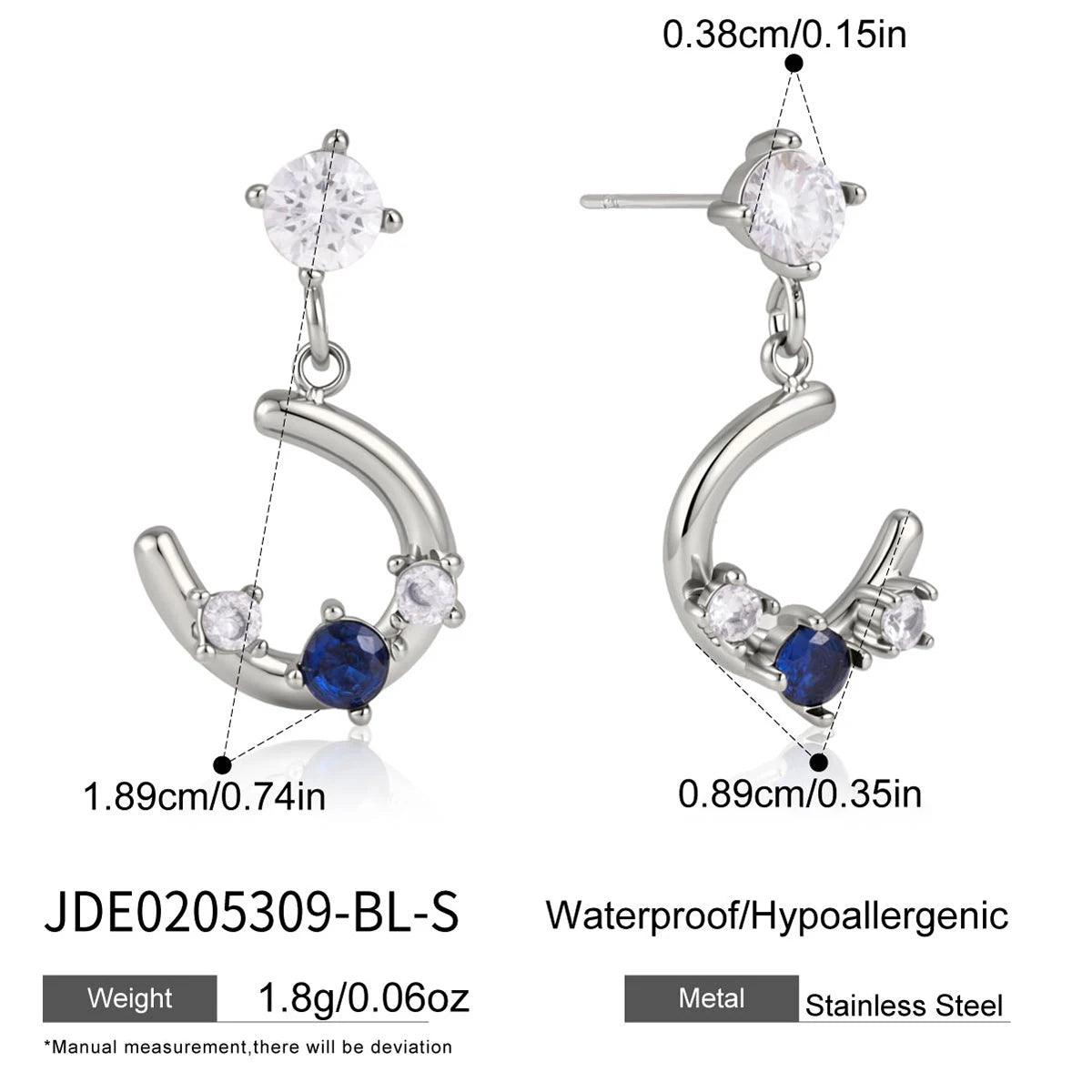 KIKA Delicate Zircon Horseshoe Drop Earrings For Women Minimalist 18K Gold PVD Plated Stainless Steel Earrings Fashion Jewelry