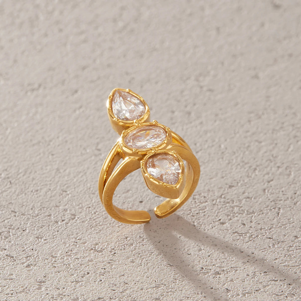 KIKA Luxury Geometric Zircon Open Rings Minimalist 18K Gold PVD Plated Stainless Steel 316L