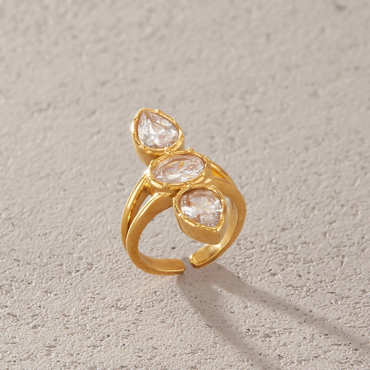 KIKA Luxury Geometric Zircon Open Rings Minimalist 18K Gold PVD Plated Stainless Steel 316L