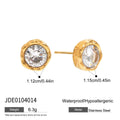 KIKA Simple Classic 18K Gold Color PVD Plated Stainless Steel 316L Round White Zircon Ear Studs