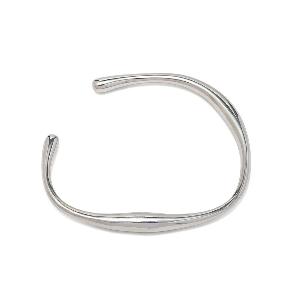 Kika Waterproof Metal Texture 18K Gold Color Stainless Steel Cuff Open Bracelet Bangle