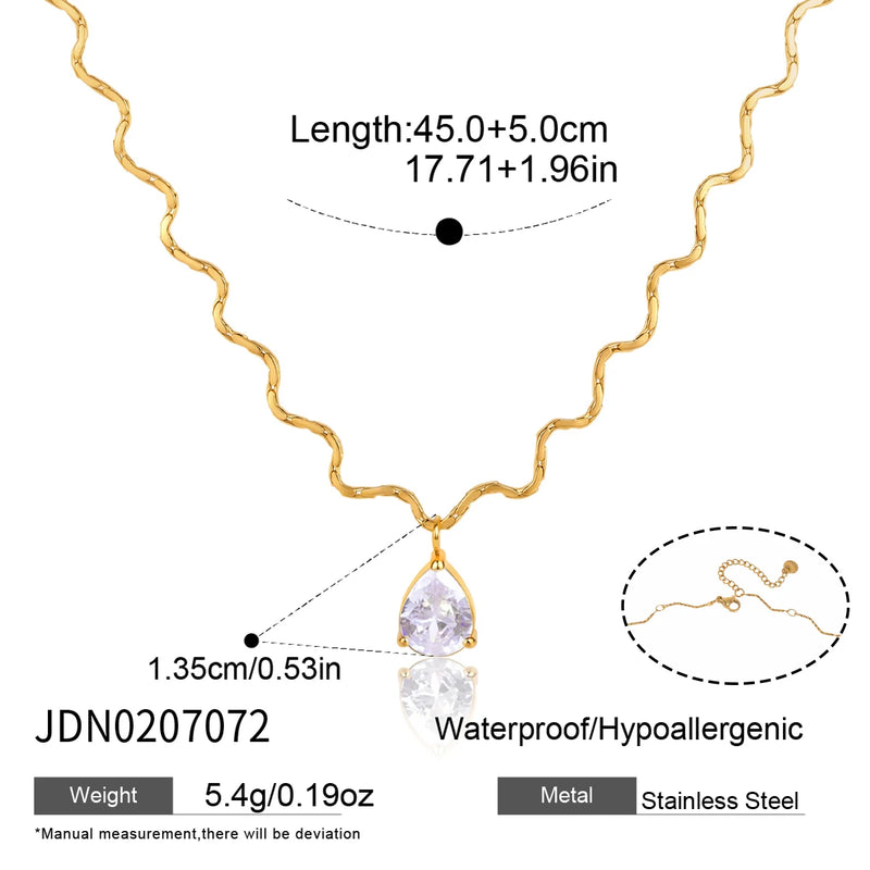 KIKA Classic Crystal Tennis Chain Wave Shape Necklace For Women 18K Gold PVD Plated Stainless Steel Necklace Fashion Jewelry