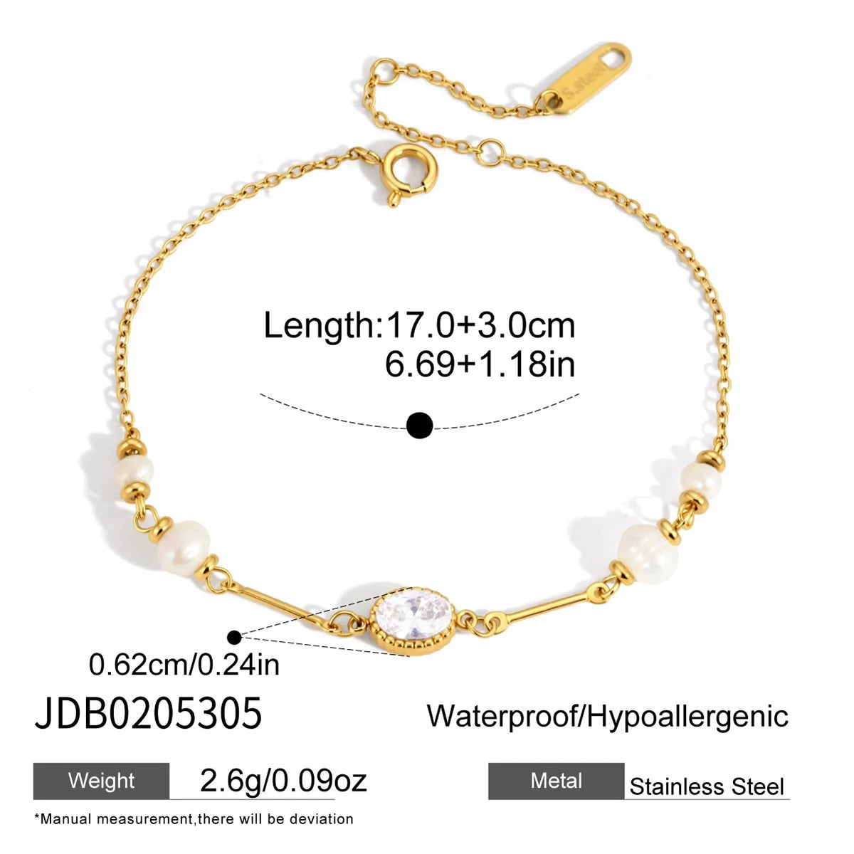 KIKA Freshwater Pearl Zircon Bracelet  PVD Plated Stainless Steel 316L