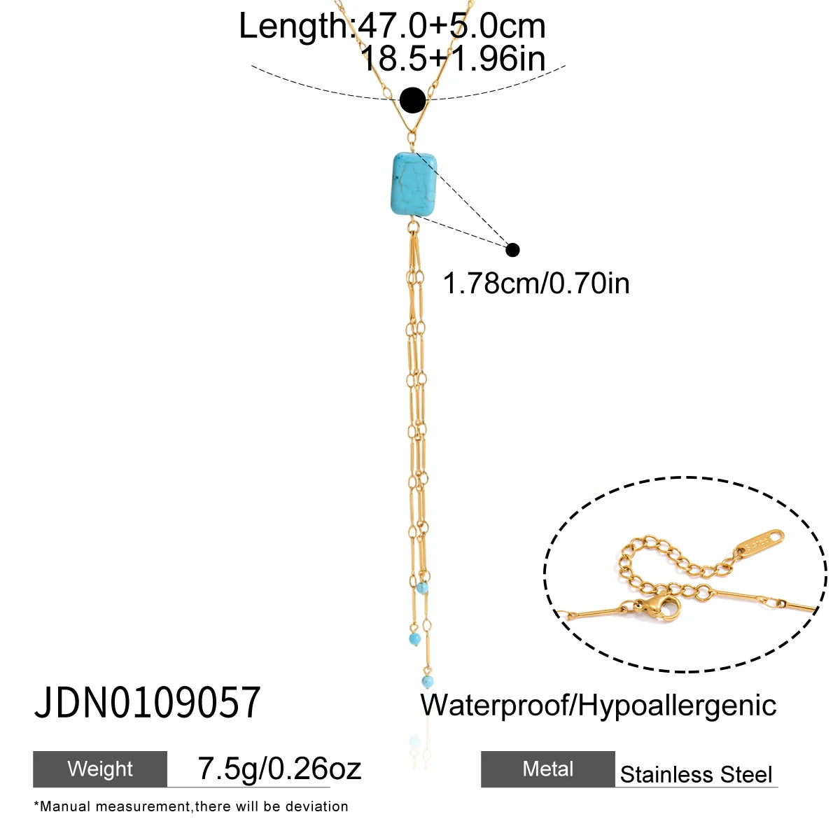 KIKA Geometric Blue Turquoise Necklace For Women Minimalist 18K Gold PVD Plated Stainless Steel Necklace Fashion Jewelry Gift