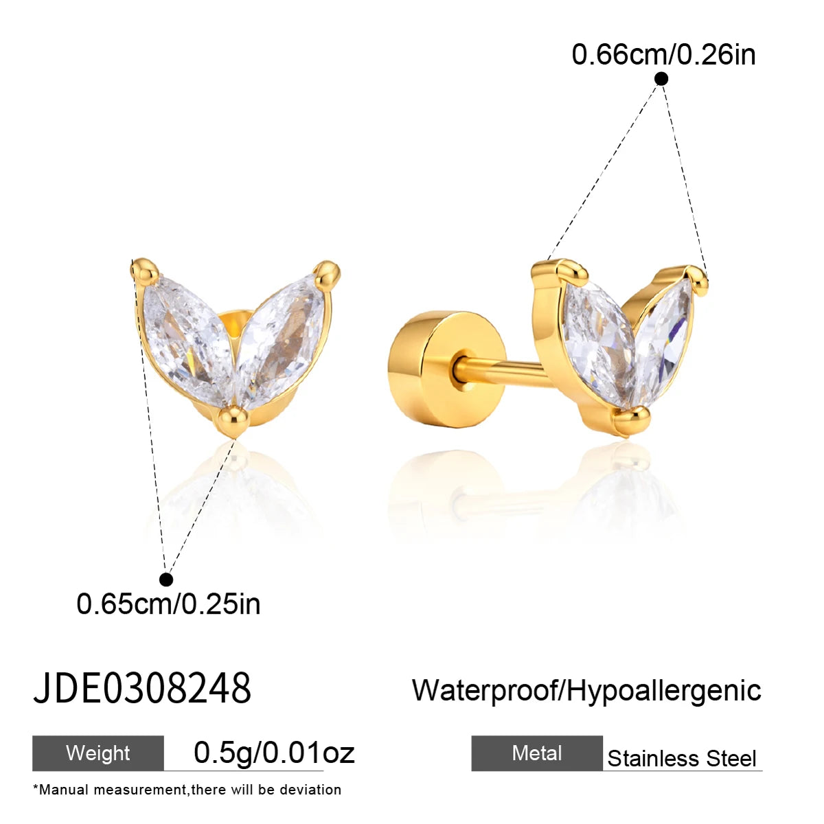 KIKA Classic Geometric Zircon Stud Earrings For Women 18K Gold PVD Plated Stainless Steel Sleeping Earrings Fashion Jewelry