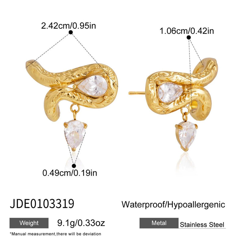KIKA Water Drop Zircon Stud Earrings   PVD Plated Stainless Steel 316L