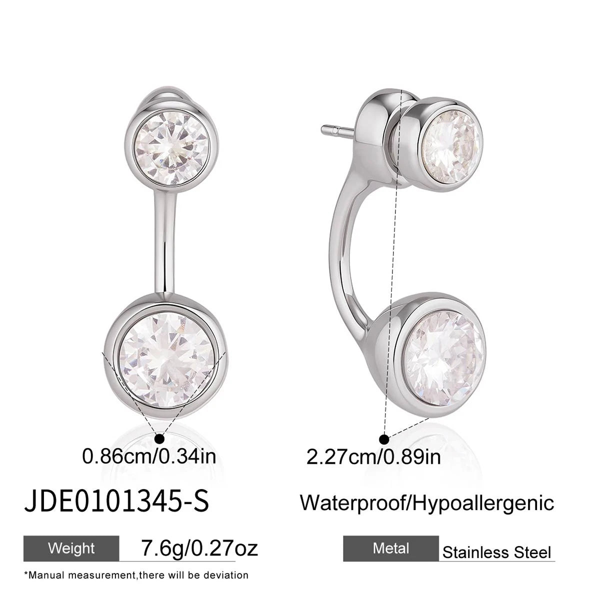 KIKA Detachable Zircon Stud Earrings  PVD Plated Stainless Steel 316L