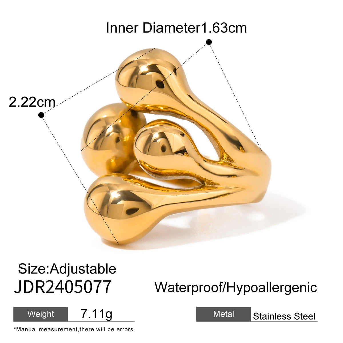 Kika Unique 18K Gold Color Irregular Stainless Steel Open Ring