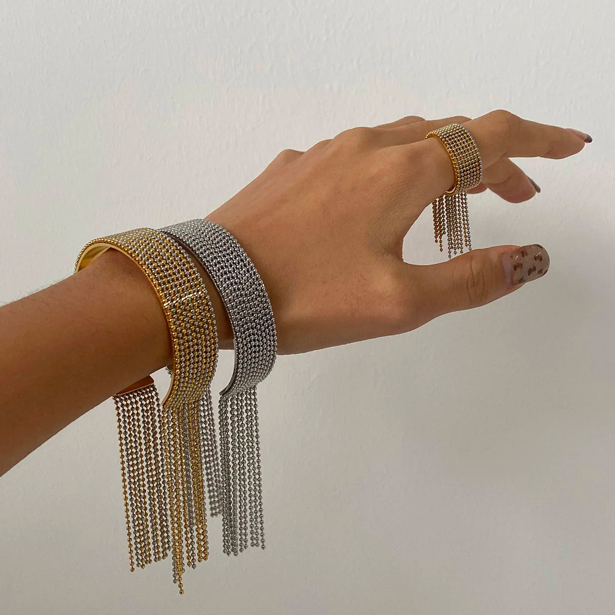 KKA Personality Tassel Cuff Bracelet Bangle Gold And Silver Color Blocked Chain Bracelet Women's