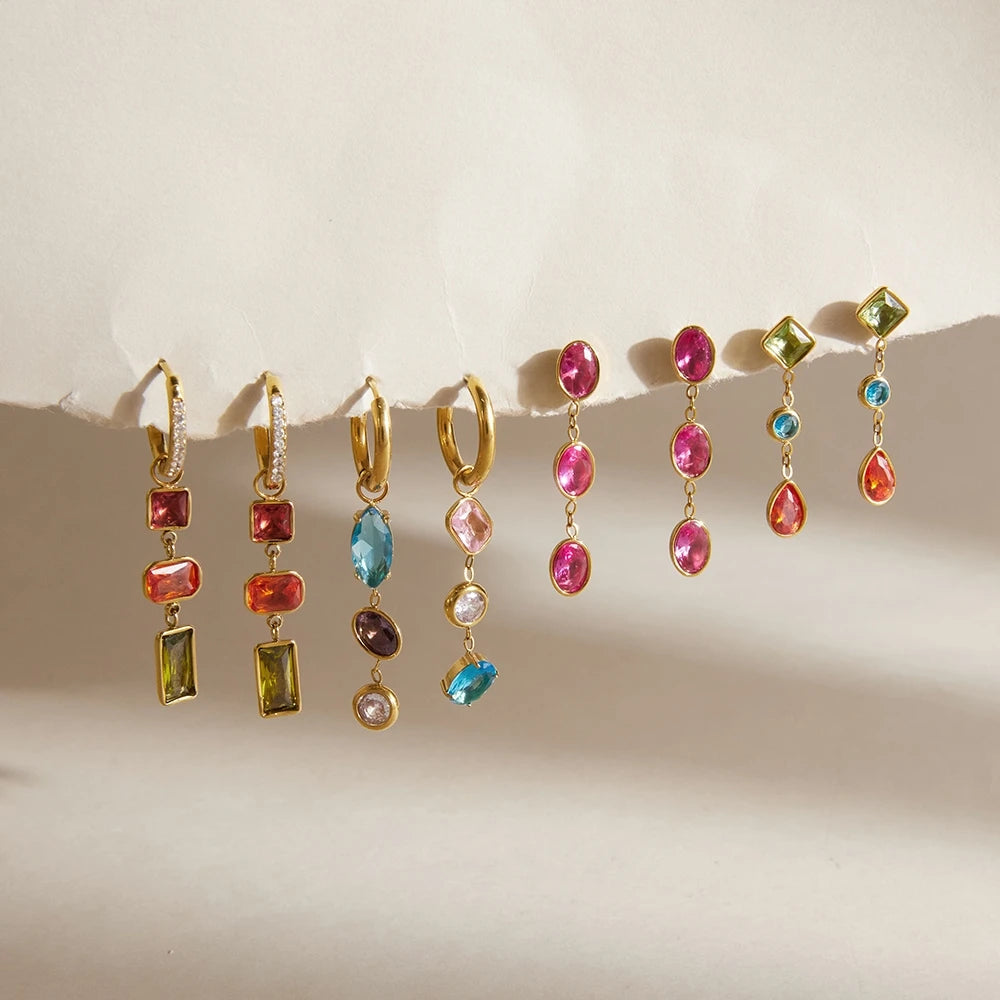 Kika Elegant Multicolor Geometric Zircon Drop Earrings