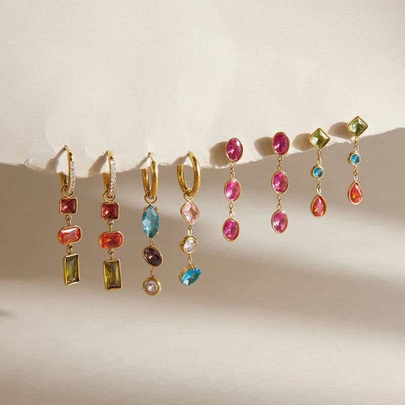 Kika Elegant Multicolor Geometric Zircon Drop Earrings
