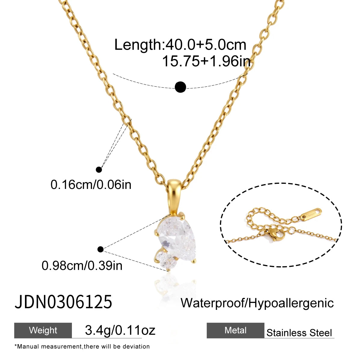 Kika  Classic Geometric Zircon Pendant Necklace Gold PVD Plated Stainless Steel 316L