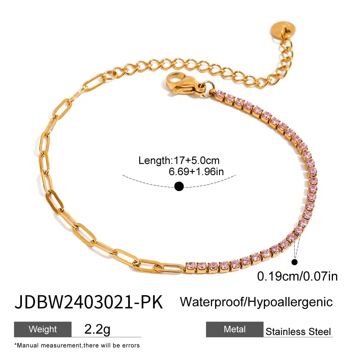 Stainless Steel Smooth Pentagram Bracelet Zircon Heart Bracelet