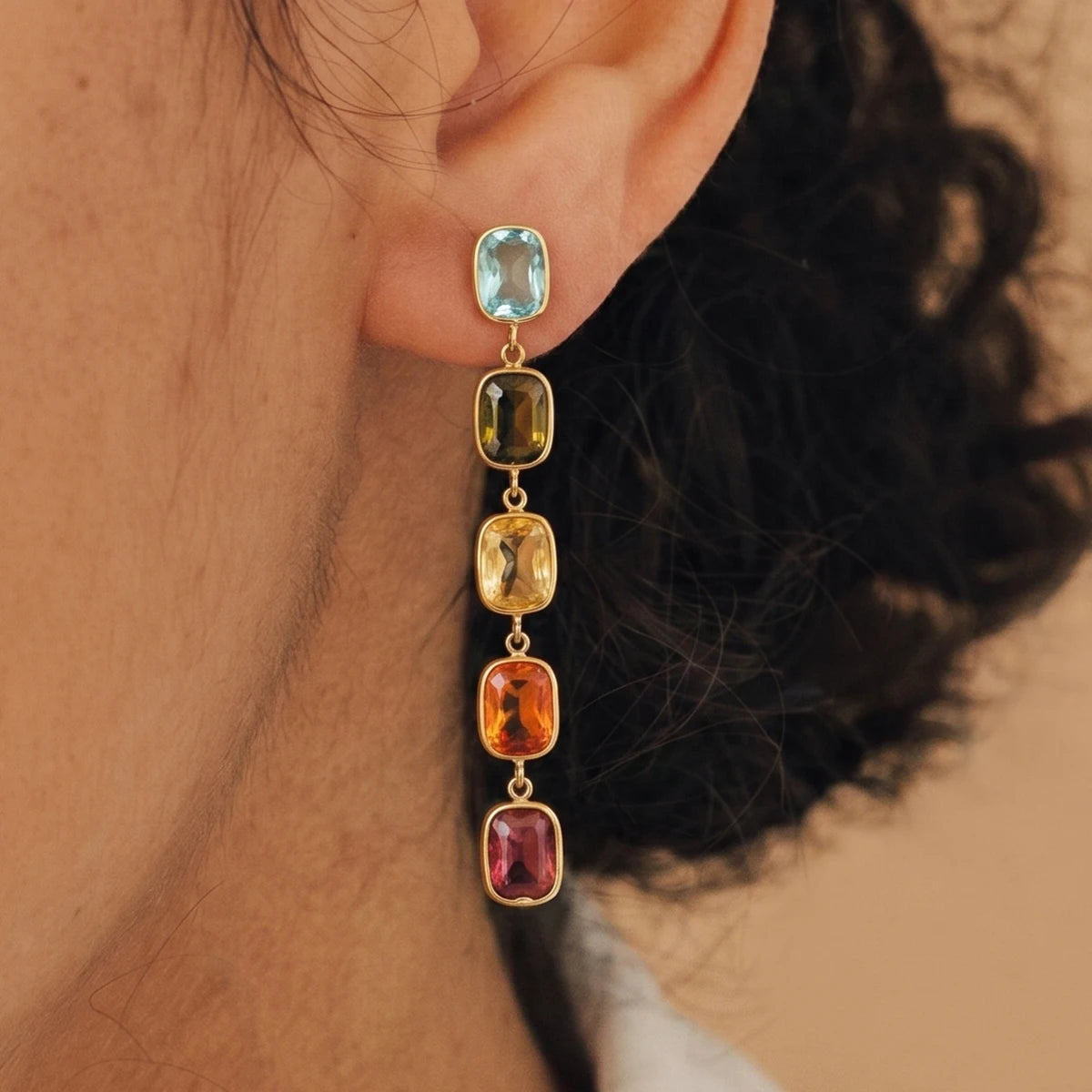 Kika Multicolor Geometric Zircon Drop Earrings
