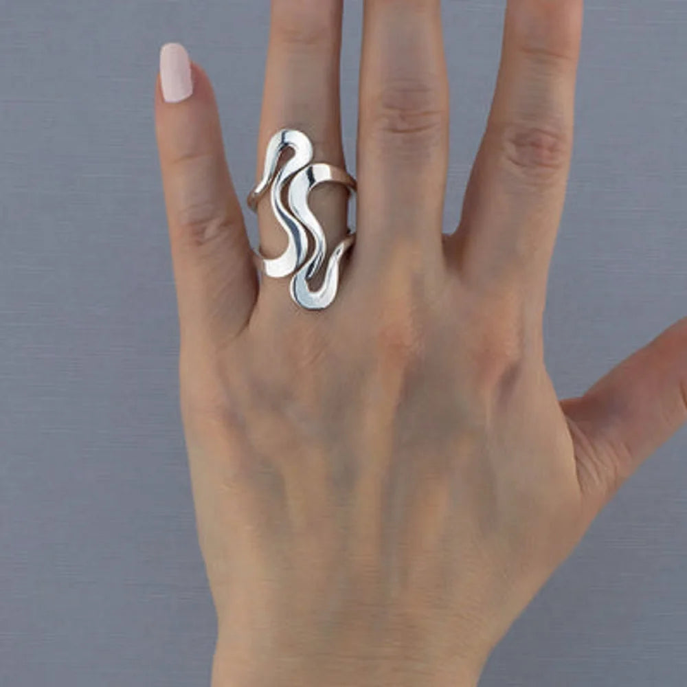 Kika Minimalist Stainless Steel Line Ring Two tone Irregular