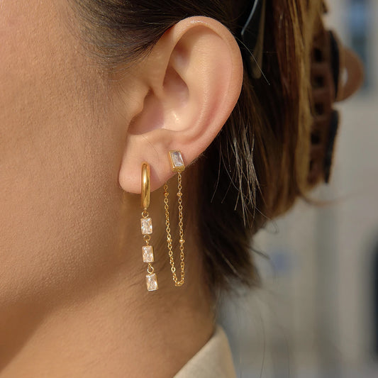 3 Pairs Geometric Water Droplet Rhinestone Earrings
