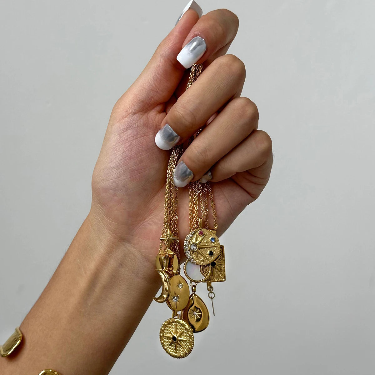 Dainty Moon Necklace Gold Color Sun With Opal Stone