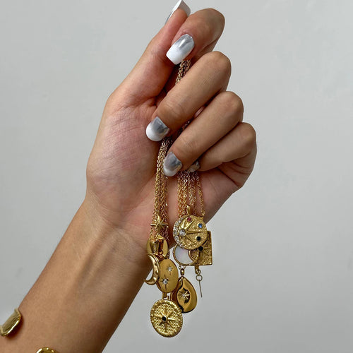 Dainty Moon Necklace Gold Color Sun With Opal Stone