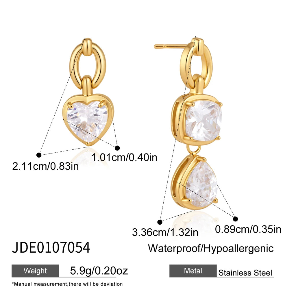 KIKA Asymmetric Zircon Drop Earrings For Women Minimalist 18K Gold PVD Plated Stainless Steel Earrings Fashion Jewelry Gift