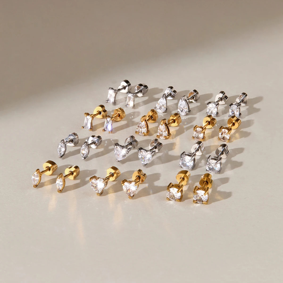 KIKA 3 Pcs/Set Geometric Zircon Stud Earrings For Women 18K Gold PVD Plated Stainless Steel Sleeping Earrings Fashion Jewelry