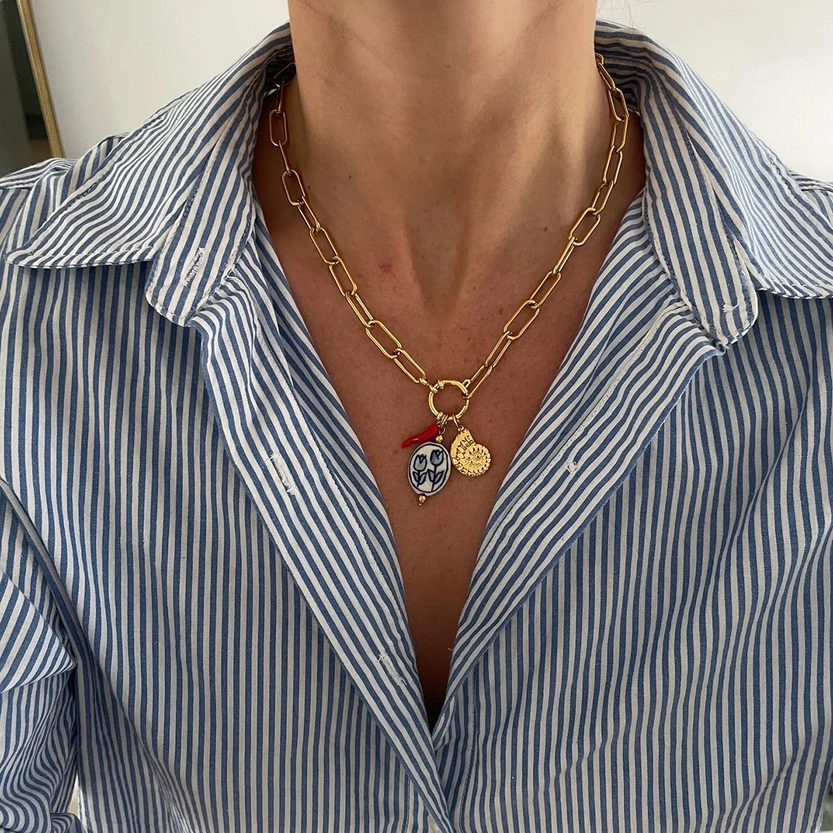 Kika Minimalist Classic Style 18K Gold Color Plated Stainless Steel Paperclip Chain