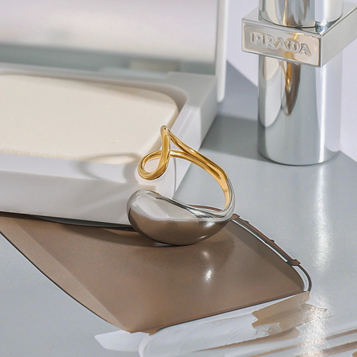 KIKA Minimalist Gold Silver Color Splicing Waterdrop Geometric Ring Stainles Steel 316L