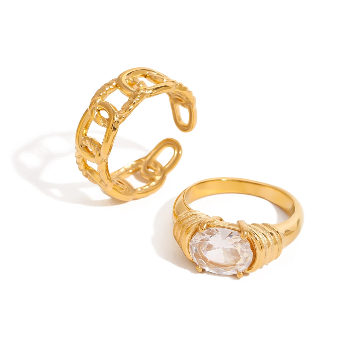 KIKA Exquisite Zircon Hollow Ring Texture Gold Color Stacked Ring PVD Plated Stainless Steel