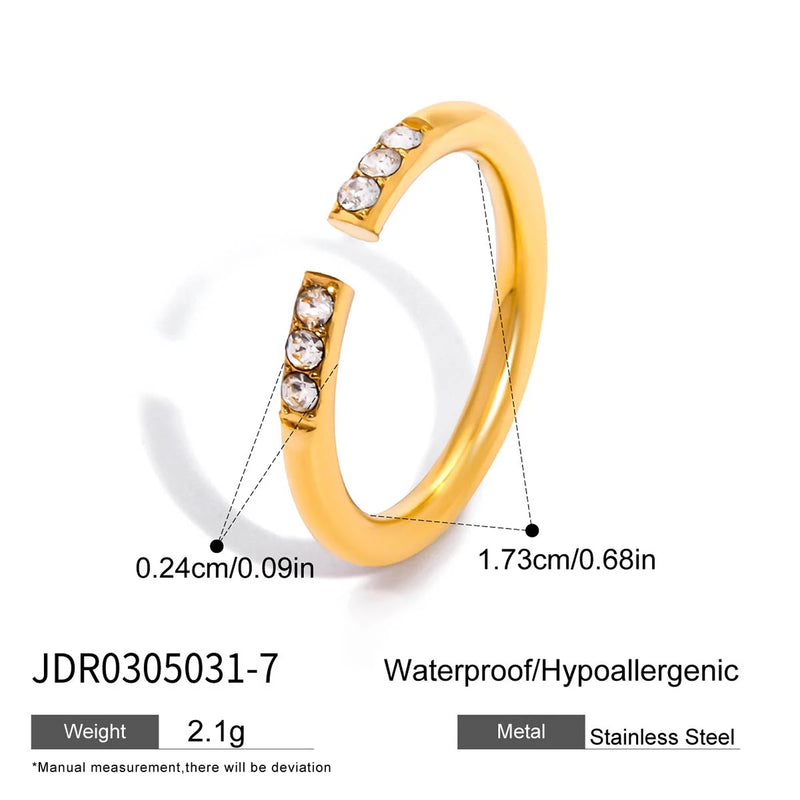 Kika Minimalist 18K Gold Color Plated Stainless Steel Zircon Water Drop Ring V-shaped Stackable