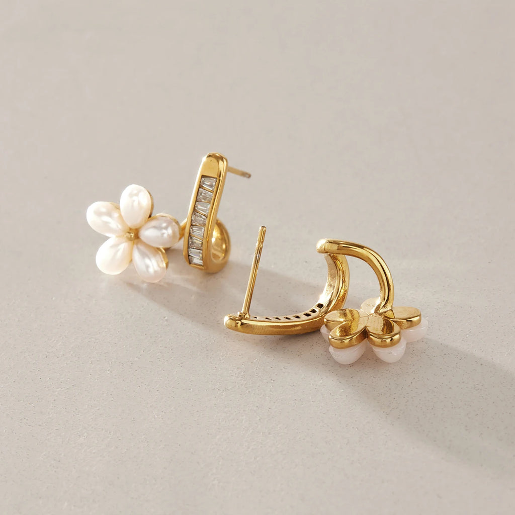 KIKA Elegant Resin Pearl Stud Earrings  18K Gold PVD Plated Stainless Steel 316L
