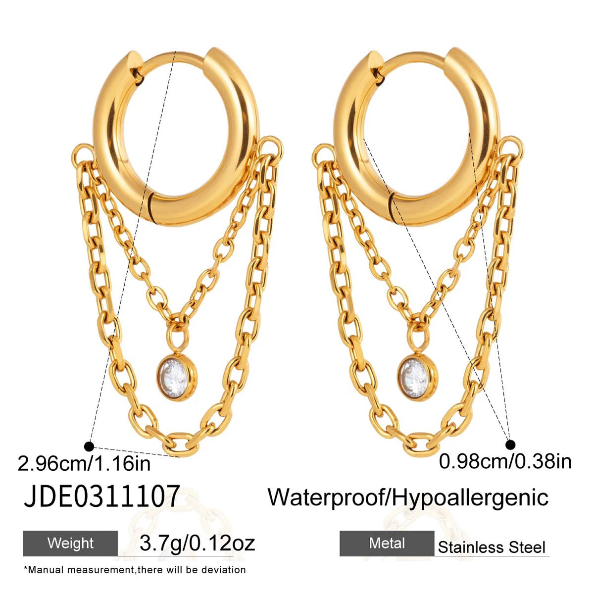Kika Delicate Zircon Earrings Minimalist 18K Gold PVD Plated Stainless Steel Chains 316L
