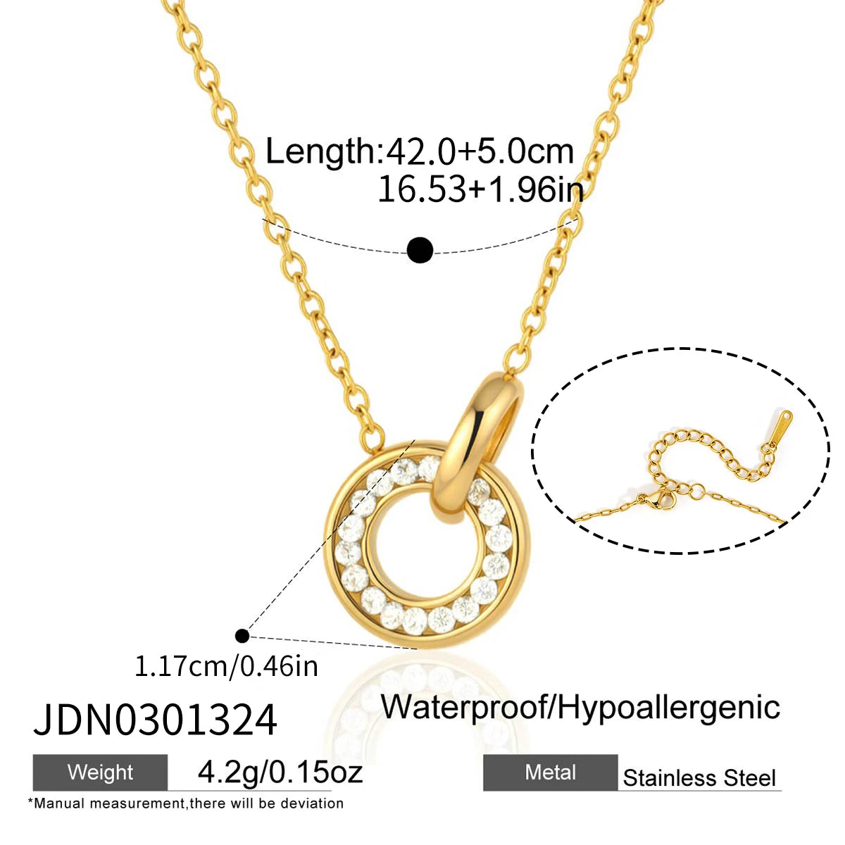 Kika Delicate White Zircon Double Ring Interlocking Pendant With O-Chain Necklace