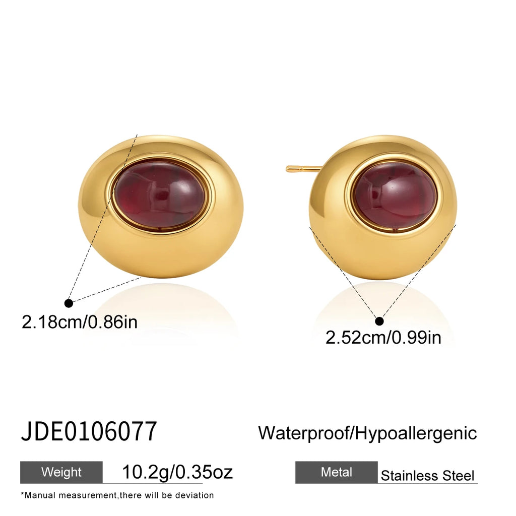 KIKA Classic Red Resin Stud Earrings  18K Gold PVD Plated Stainless Steel 316L