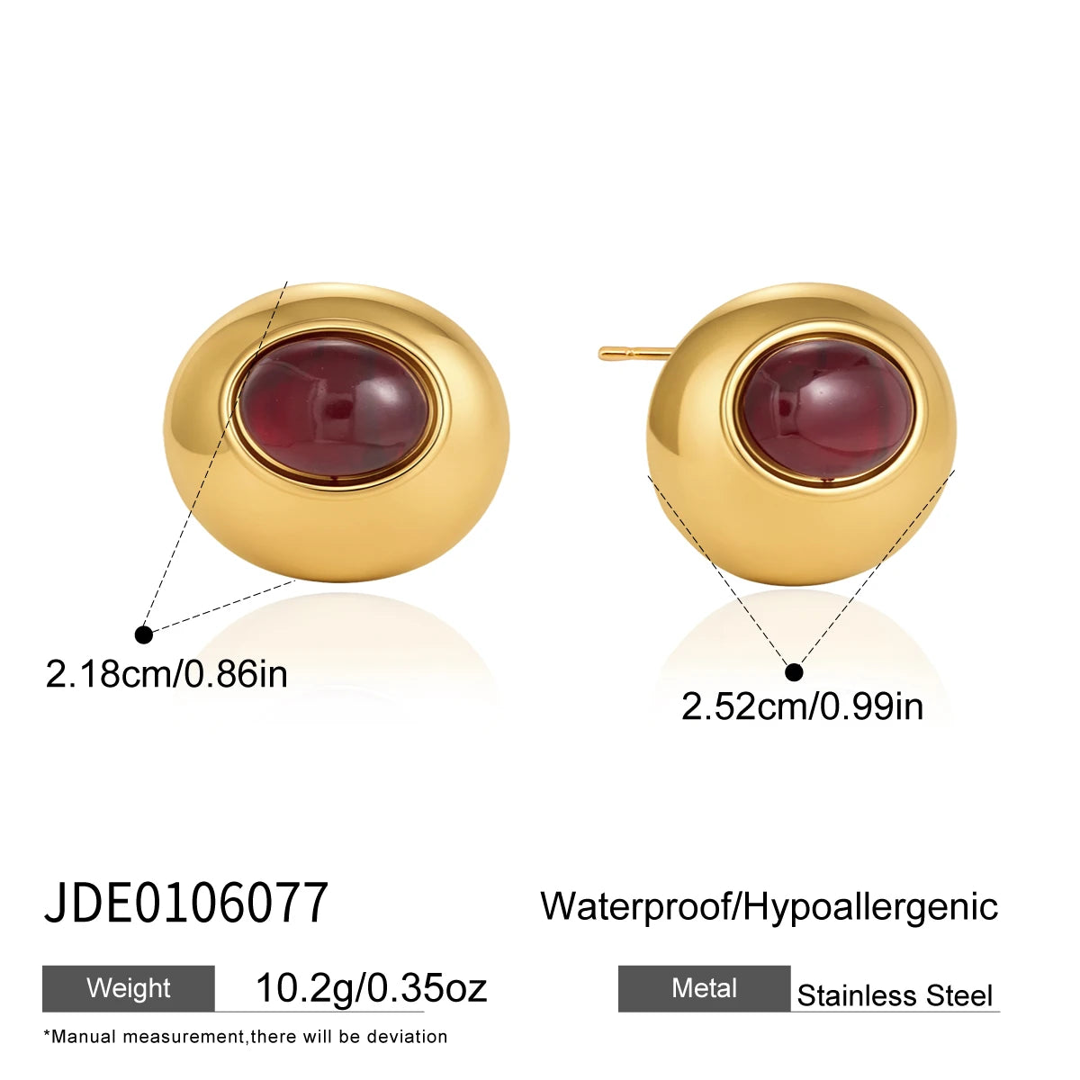 KIKA Classic Red Resin Stud Earrings  18K Gold PVD Plated Stainless Steel 316L
