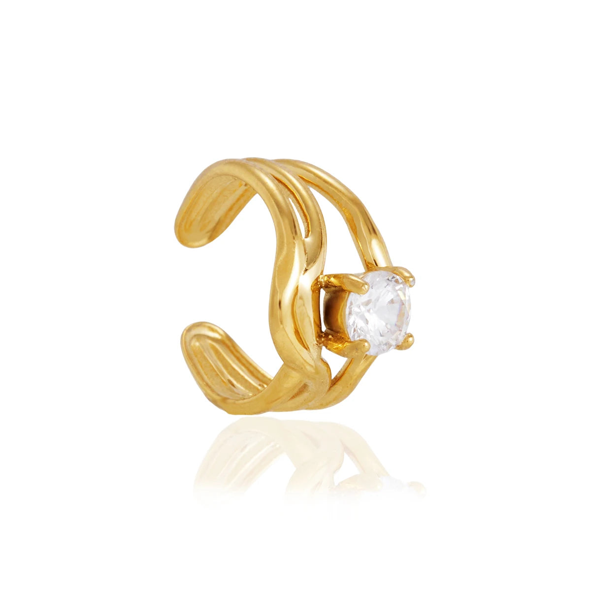 KIKA 1 PC White Zircon Non-piercing Ear Clip  PVD Plated Stainless Steel 316L